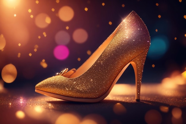 Shining golden highheeled footwear shoe color background ai generative