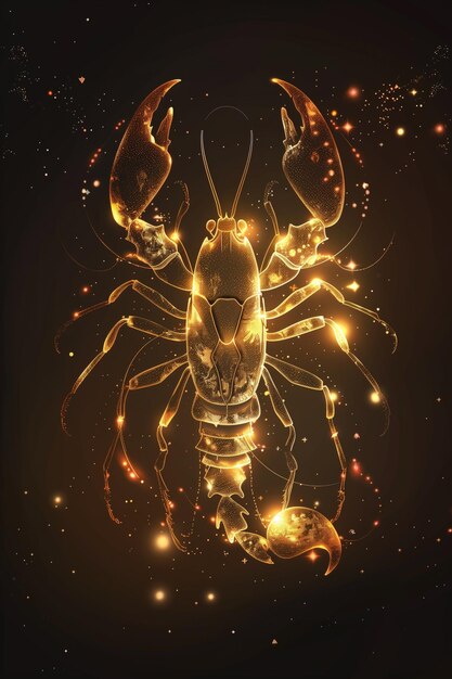 Shining golden scorpio zodiac sign on black background illustration