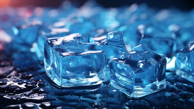 Shining ice cubes under sun shine light on liquid background