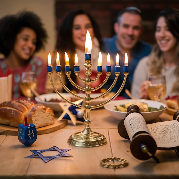 Foto luci luminose che celebrano la gioia di hanukkah
