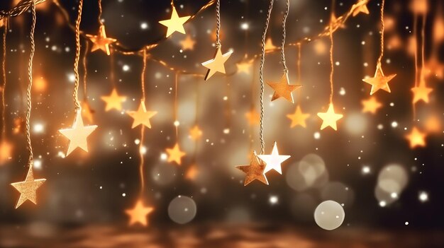 Shining star light string with bokeh light background with copy space