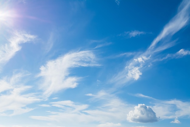 輝く太陽と白い雲