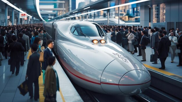 写真 駅にいる新幹線の高速列車