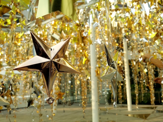 Shinny modern style decoration star for Christmas celebration festive and outdoor shot.