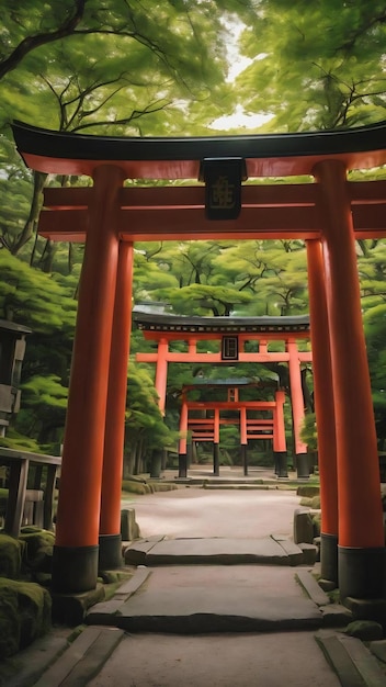 Shinto-symbool Japanse poort Torii poort groene zeshoek