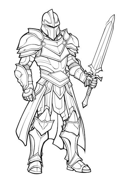 Photo shiny armor knight coloring pages monochrome fantasy art