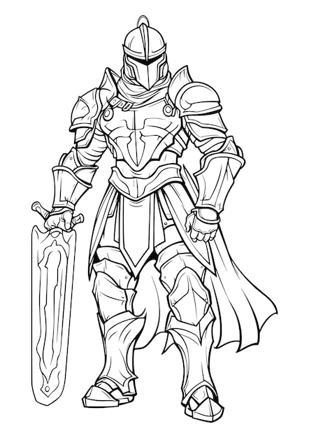 Foto shiny armor knight pagine da colorare monochrome fantasy art