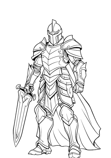 Foto shiny armor knight pagine da colorare monochrome fantasy art