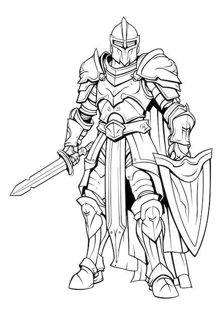 Shiny Armor Knight Coloring Pages Monochrome Fantasy Art