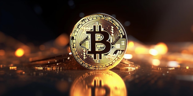 Shiny bitcoin in a blurry background