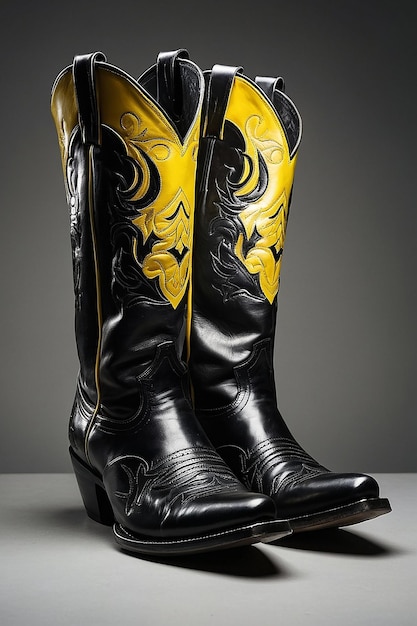 Photo shiny black cowboy boots isolate studio light