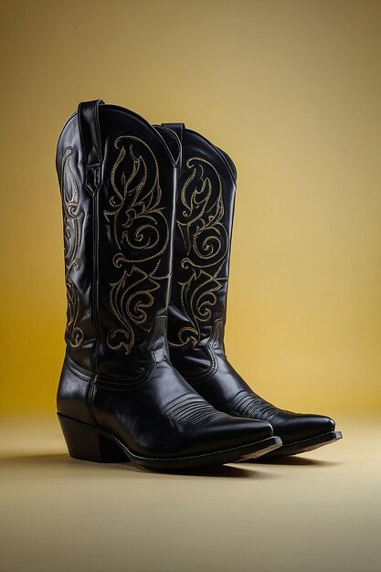 Photo shiny black cowboy boots isolate studio light