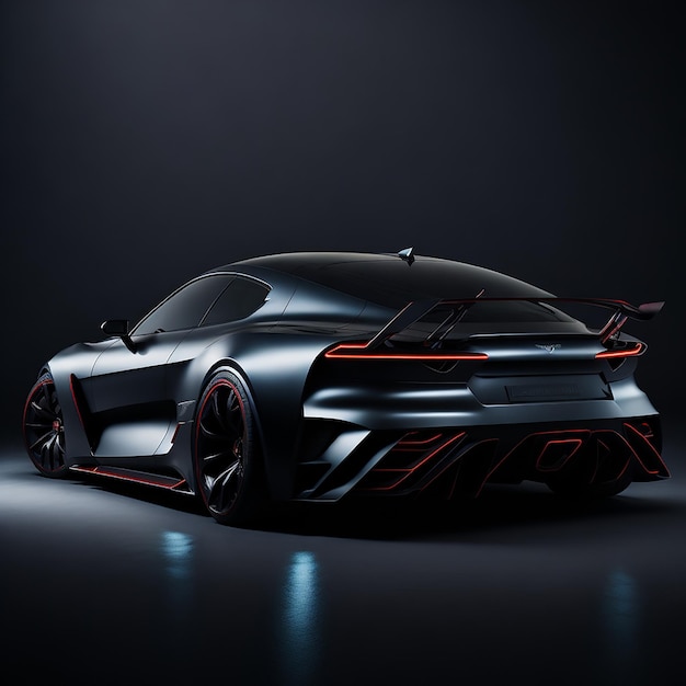 shiny black sport car in studio lights ai generated