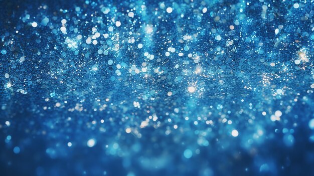 Shiny blue glitter in abstract defocused background