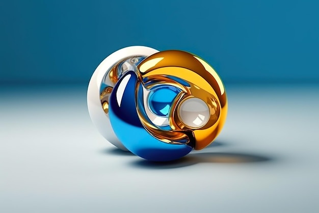 A shiny blue and gold object on a white surface Generative AI image