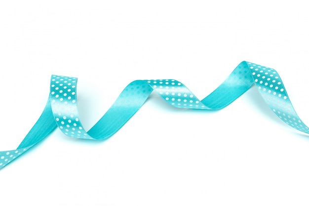 Photo shiny blue ribbon  isolated on white