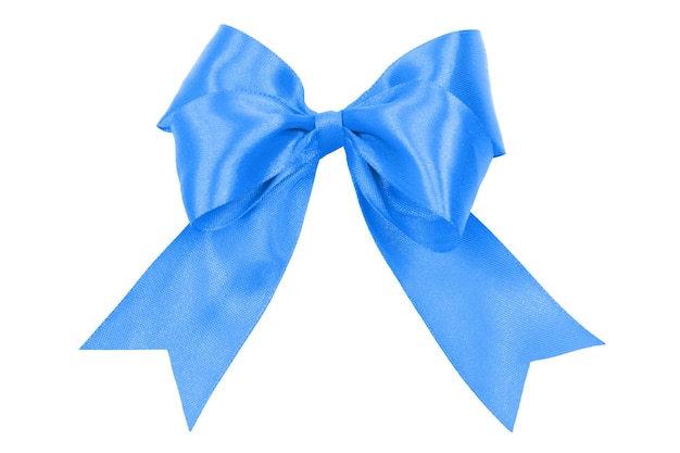 Photo shiny blue satin bow isolated on a white background