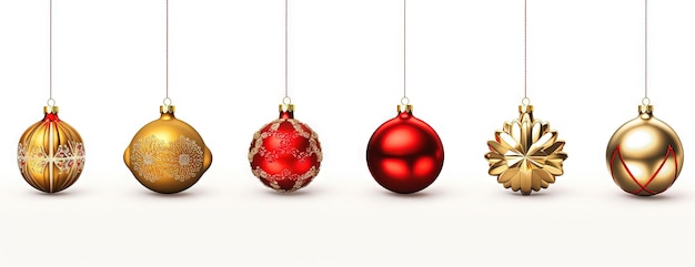 Блестящие рождественские шарики в очереди Коллекция рождественских стеклянных шаров с украшениями, сгенерированные ИИ