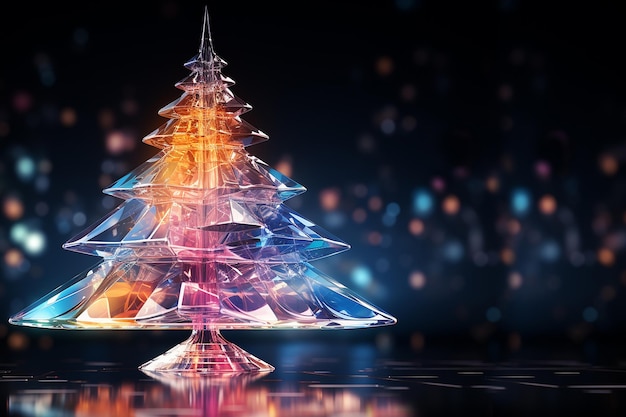검정색 배경 복사 공간의 보케 조명과 대조되는 화려한 유리로 만든 빛나는 크리스마스 트리
