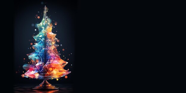 Блестящая рождественская елка из цветного стекла на фоне боке на черном фоне Копировать пространство