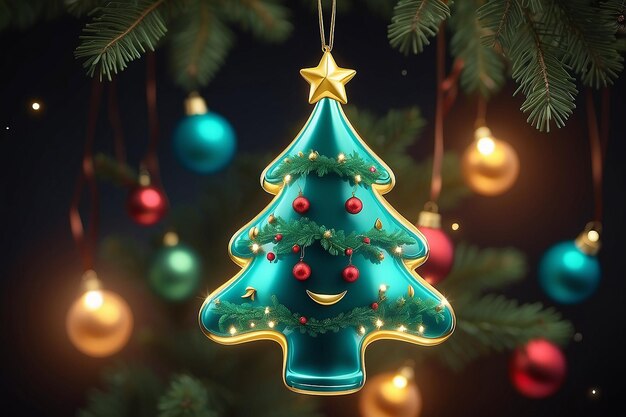 Foto ornamento lucido dell'albero di natale appeso luminoso con l'umorismo generato dall'ai