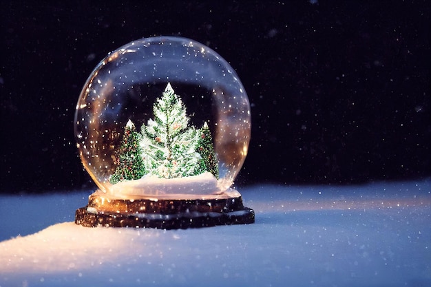 Shiny Christmas Tree In Snow Globe