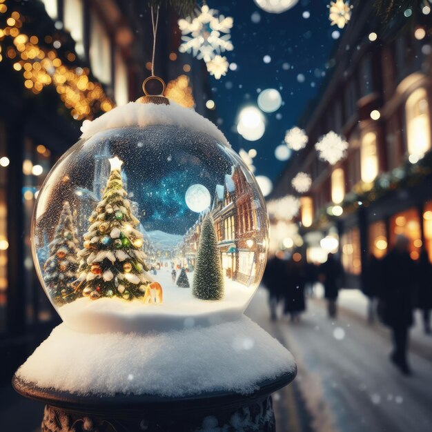 Shiny Christmas Tree In Snow Globe