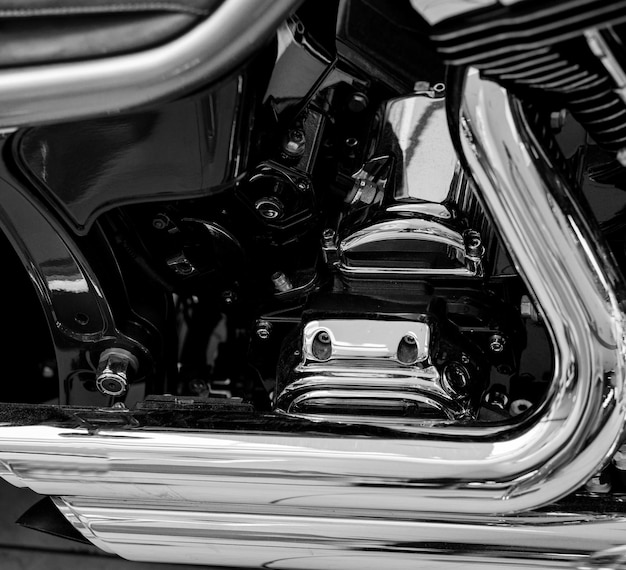 Shiny chrome details motorcycle engine block
