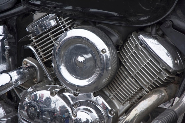 Shiny chrome plated powerful Vshaped Motorcycle Engine 2 Cylinders