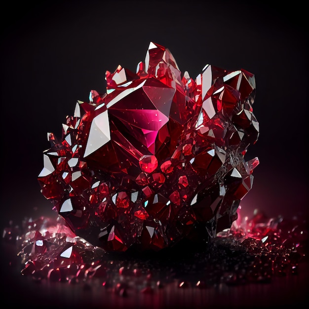 Shiny crystal ruby gem isolated on black background natural\
precious mineral stone artistic illustra