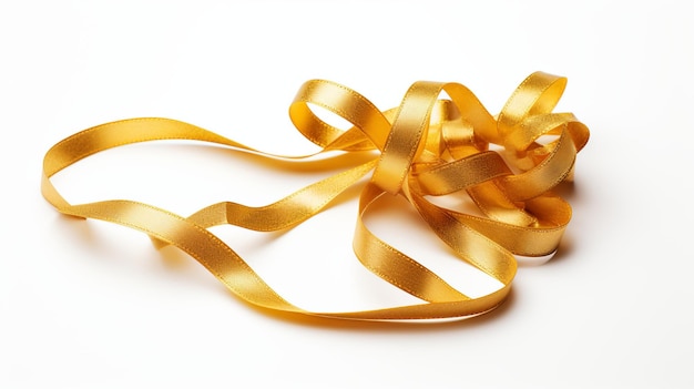 写真 白い背景に隔離されたクリスマスと誕生日のプレゼントのバナー用の輝く金色のリボン