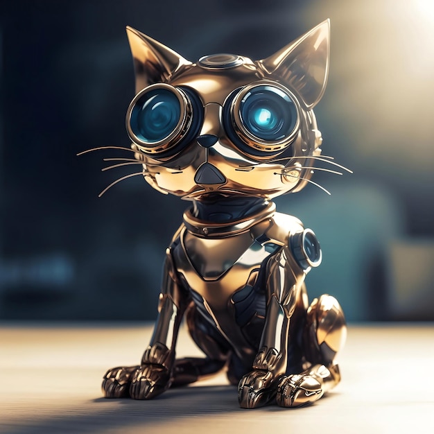 光沢のあるかわいい小さな猫の金色の金属ロボット生成 AI 生成テクノロジー