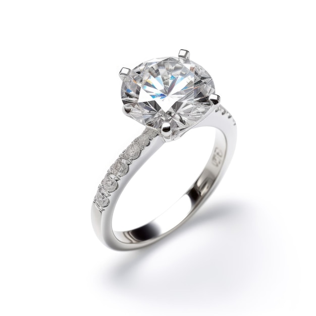 Shiny Diamond Ring on White Background
