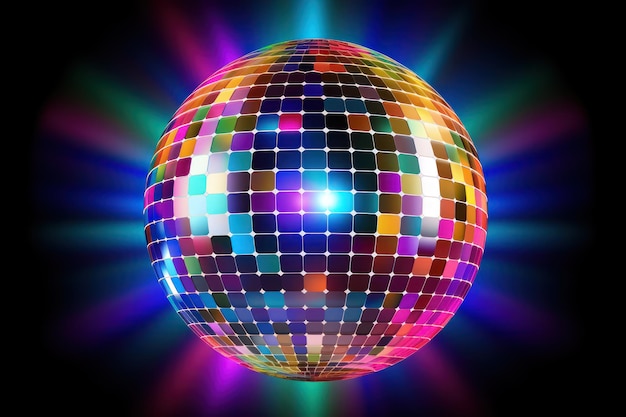 Shiny disco ball gold and colorful with bokeh background