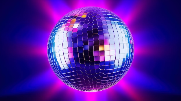 Foto discoball luccicante in colore ultravioletto in neon