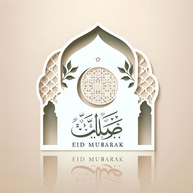 shiny Eid Mubarak golden white black card design