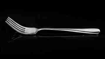 Photo a shiny fork is placed on a reflective surface against a black background the fork is simple and elegant with a classic design