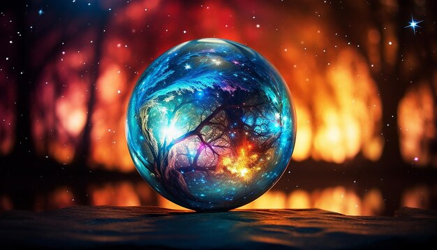 блестящий глядящий шар с отражением яркой и красочной туманности