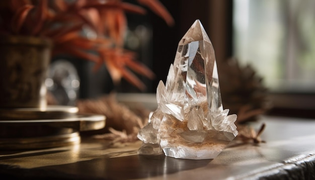 Photo shiny gemstone reflects elegance on glass vase centerpiece generated by ai