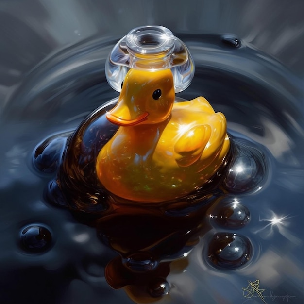 shiny gemstone in the shape of a rubber duck floating