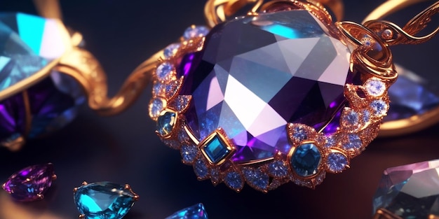 Shiny gemstones on elegant jewelry reflect beauty