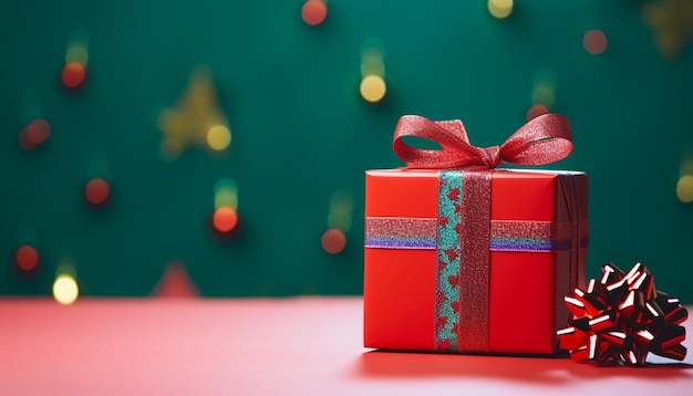 Photo shiny gift box wrapped in colorful wrapping paper generated by ai