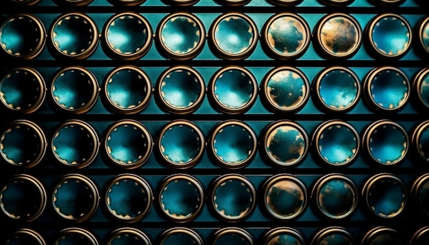 Shiny glass bottles stack in winery cellar generated by AI