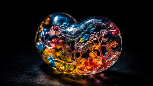 Shiny glass heart with patterns Ai generated