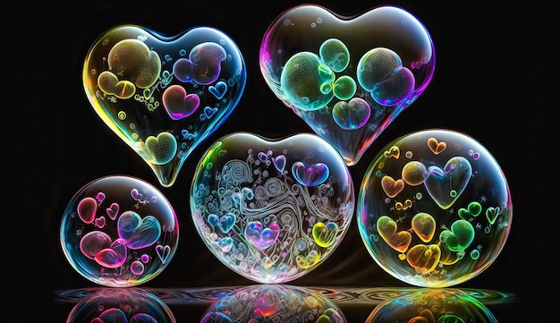 Shiny glass hearts with patterns Ai generated