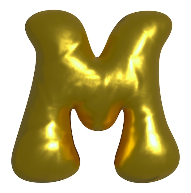 Shiny gold balloon metallic letter M capital