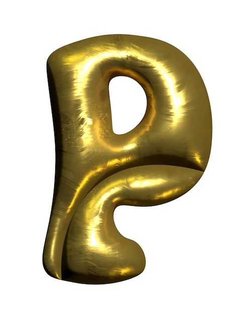 Shiny gold balloon metallic letter P capital