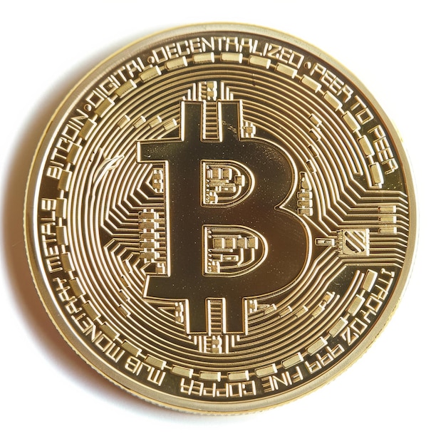 Shiny Gold Bit Coin on White Background