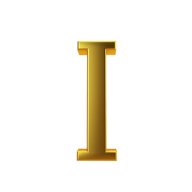 Photo shiny gold letter i on a plain white background 3d rendering