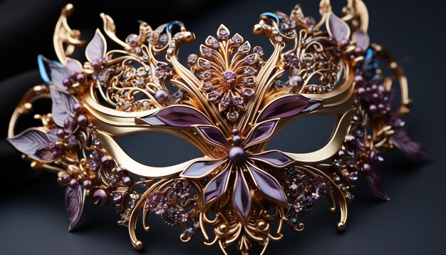 Блестящая золотая маска, элегантное перо - таинственный праздник-маскарад, созданный искусственным интеллектом.